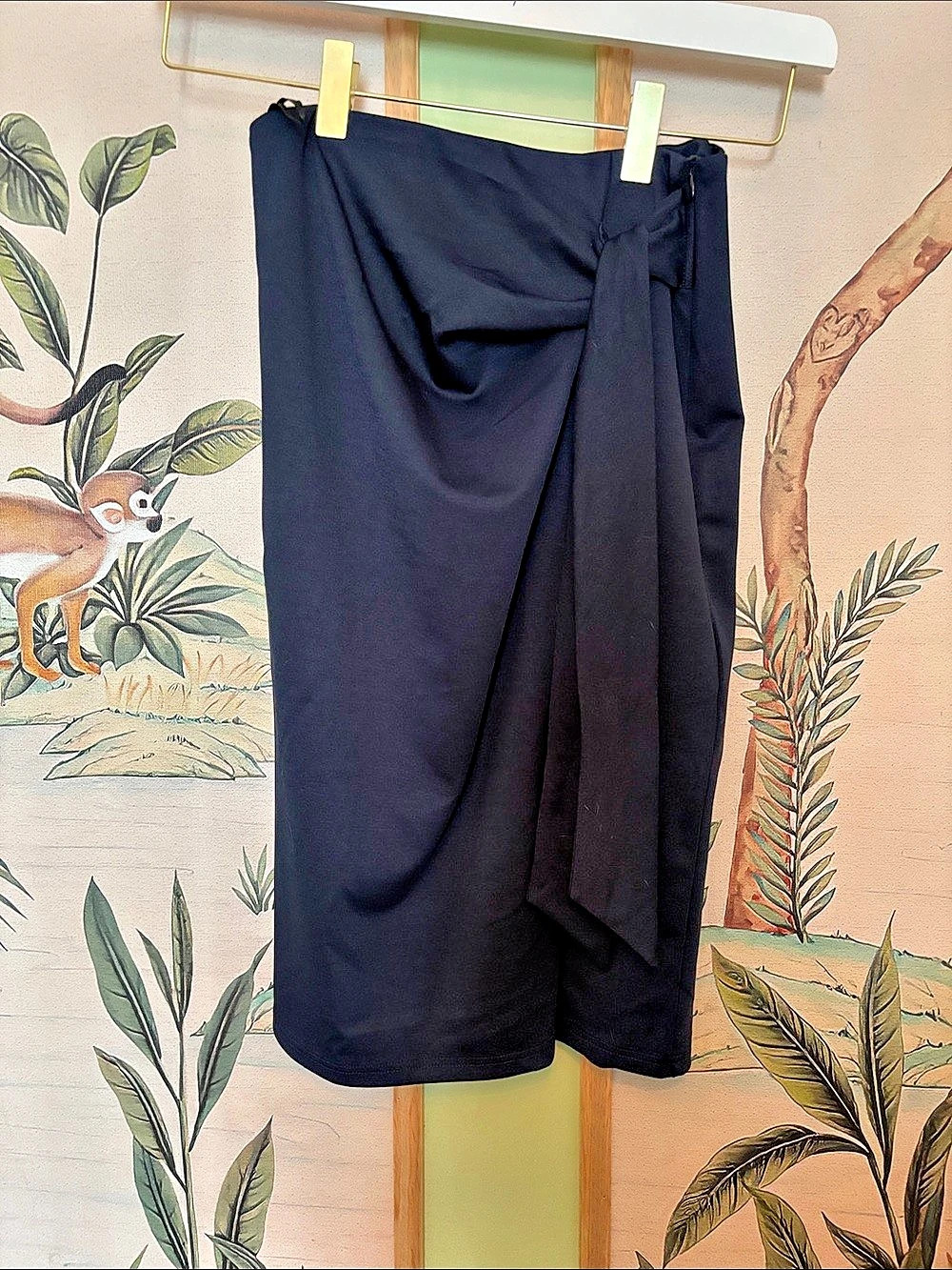 Kate Kasin High Waist Wrap Ruched Pencil Skirt Black Medium